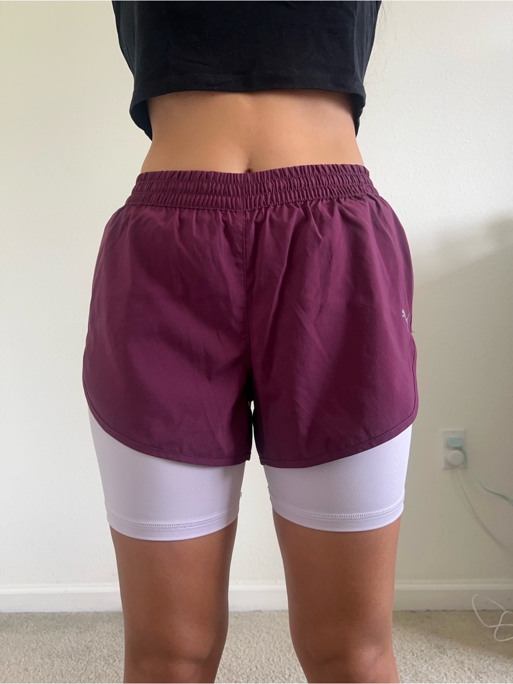 Puma Plum Outer Shorts with White Compression Liner